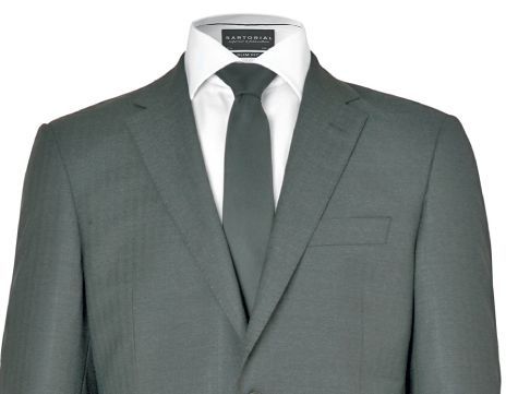 Smartly tailored grey suit with white shirt and grey tie