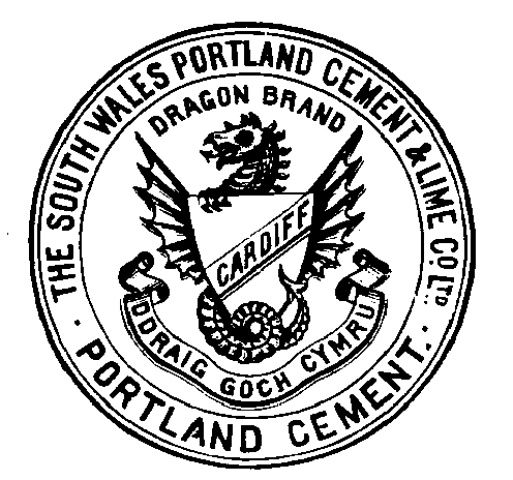 The trademark shows a dragon in the centre, holding a shield on which is written 'Cardiff'.  Around the outside are the words "The South Wales Portland Cement and Lime Co Ltd".