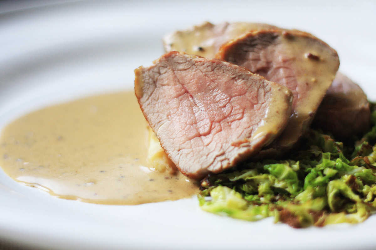 Roast Pork Fillet, Grain Mustard Sauce