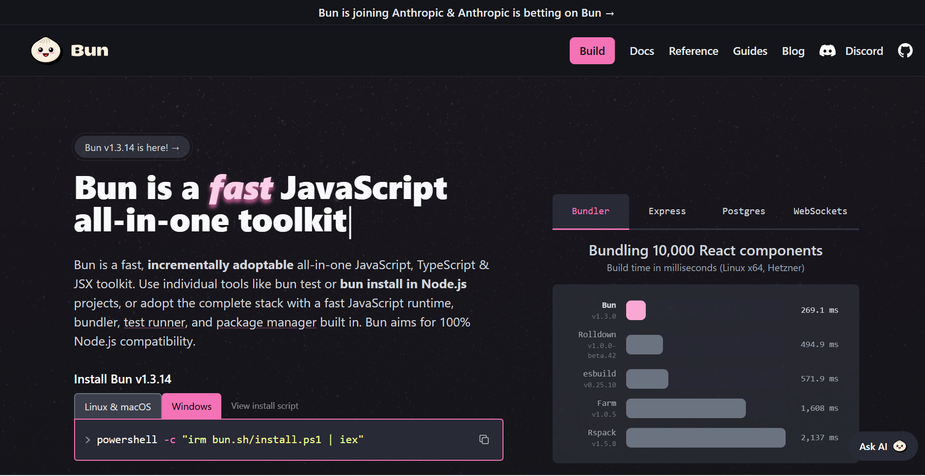 Bun has one of the best copies in devtools