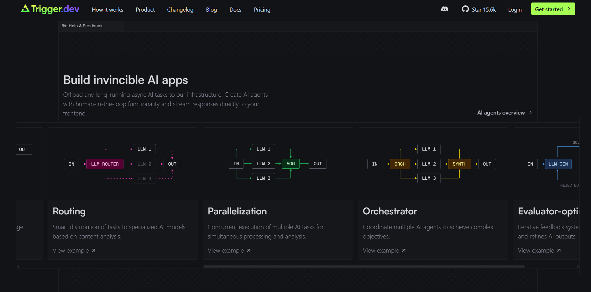 Trigger.dev has a section on the homepage where it lists all the possible workflows that developers can build using them.