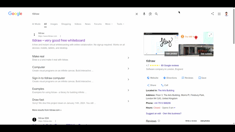 tldraw lets users land on the product instead of the marketing page.