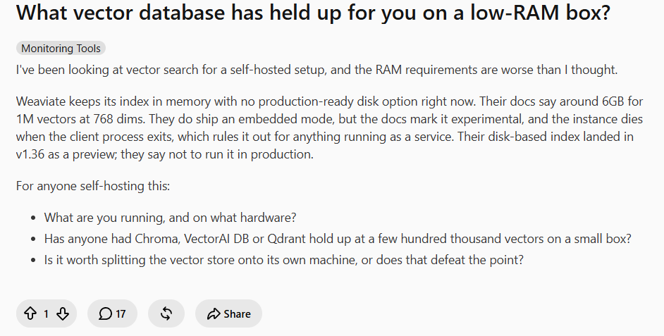 Reddit distribution help we did for VectorAI DB