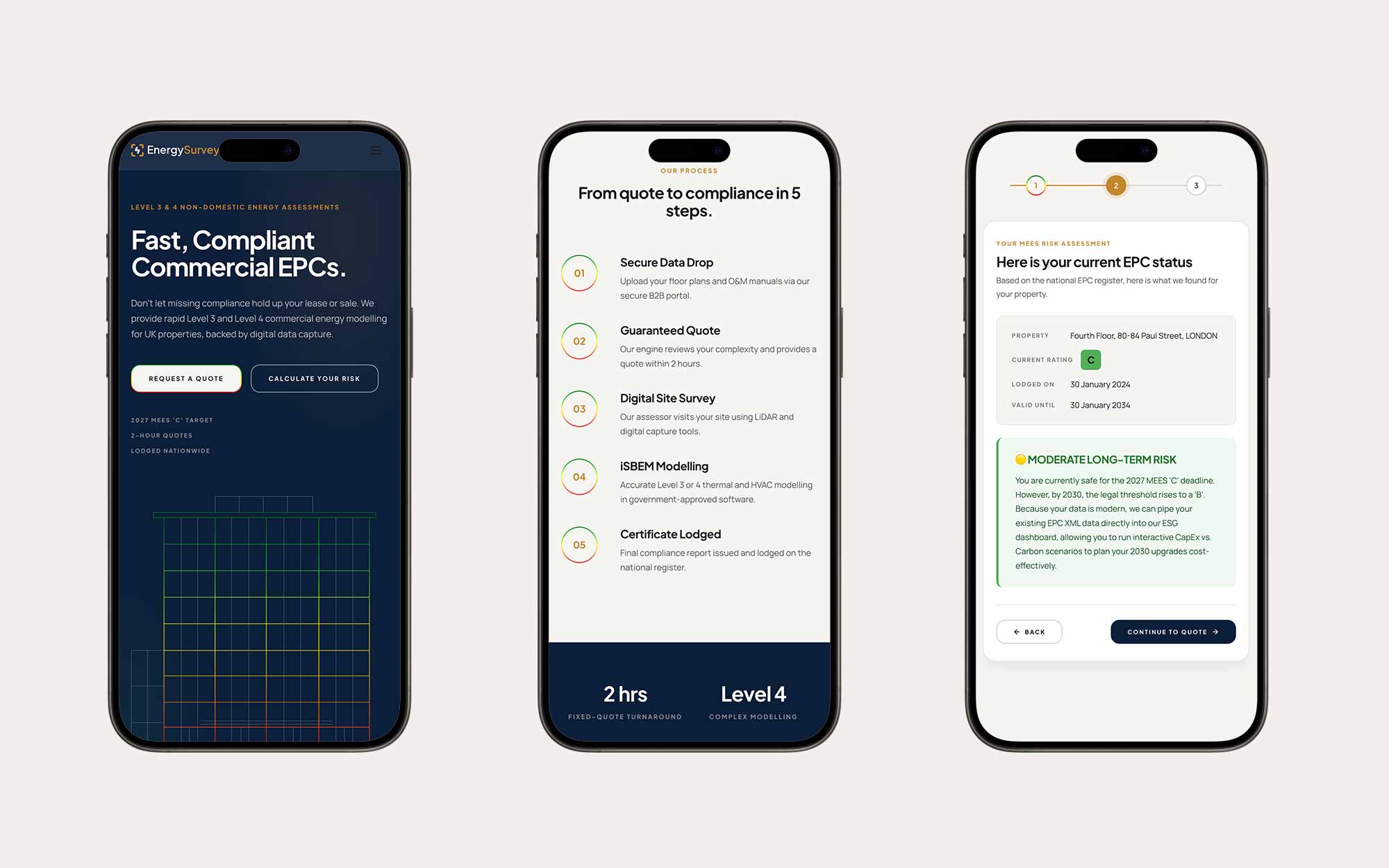 Energy Survey · EPC Risk Calculator — Mobile-first quote journey