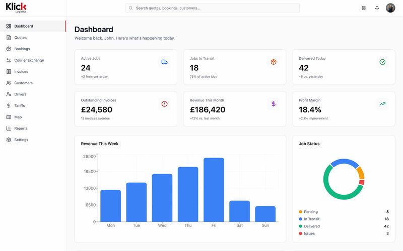 Klick logistics operations dashboard — prototype screenshot