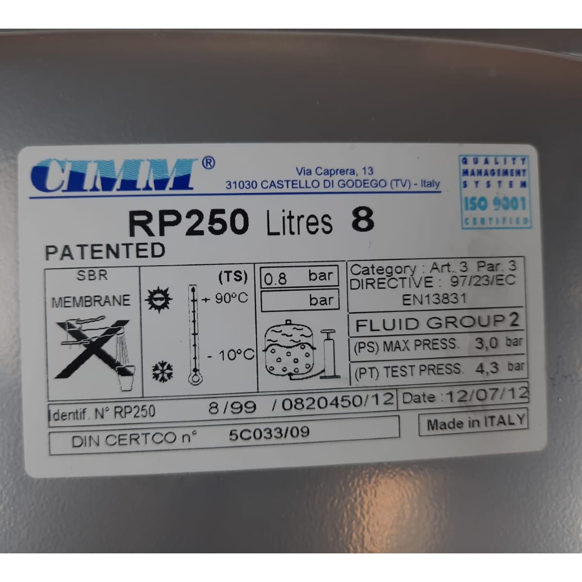 Expansion Vessel 39846070 for Ferroli