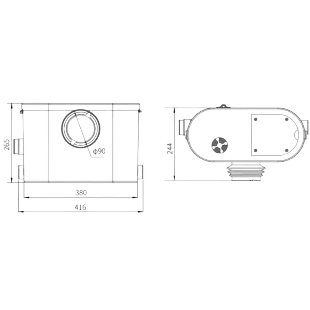 Image of Keyplumb 3-in-1 Multi-Function Macerator dimensions top and front