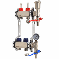 Underfloor Heating Manifold 2 Port with Pressure Gauge and Auto Air Vent