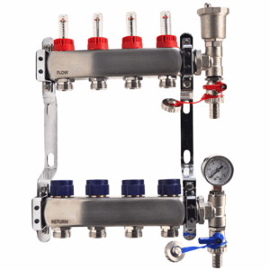 Underfloor Heating Manifold 4 Port with Gauge & Air Vent