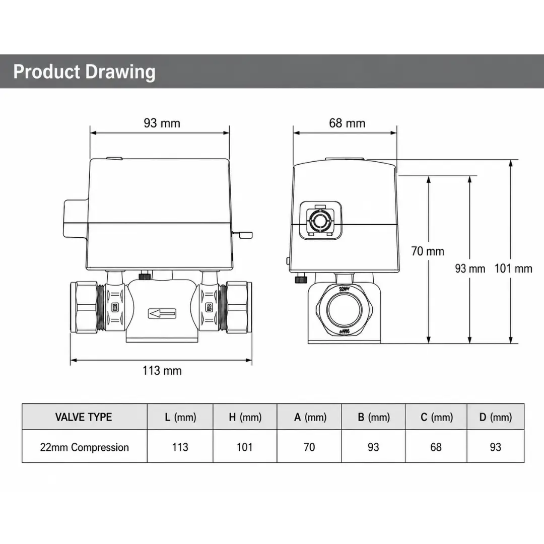 EPH 22mm 2 Port Motorised Valve Compression V222P - Image 3