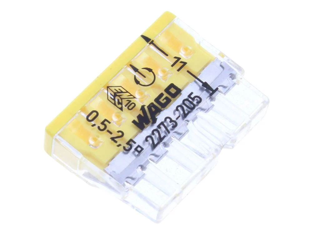 Image of Bx X 100 Wago 2273-205 5 Way Compact Push Wire Connector Yellow