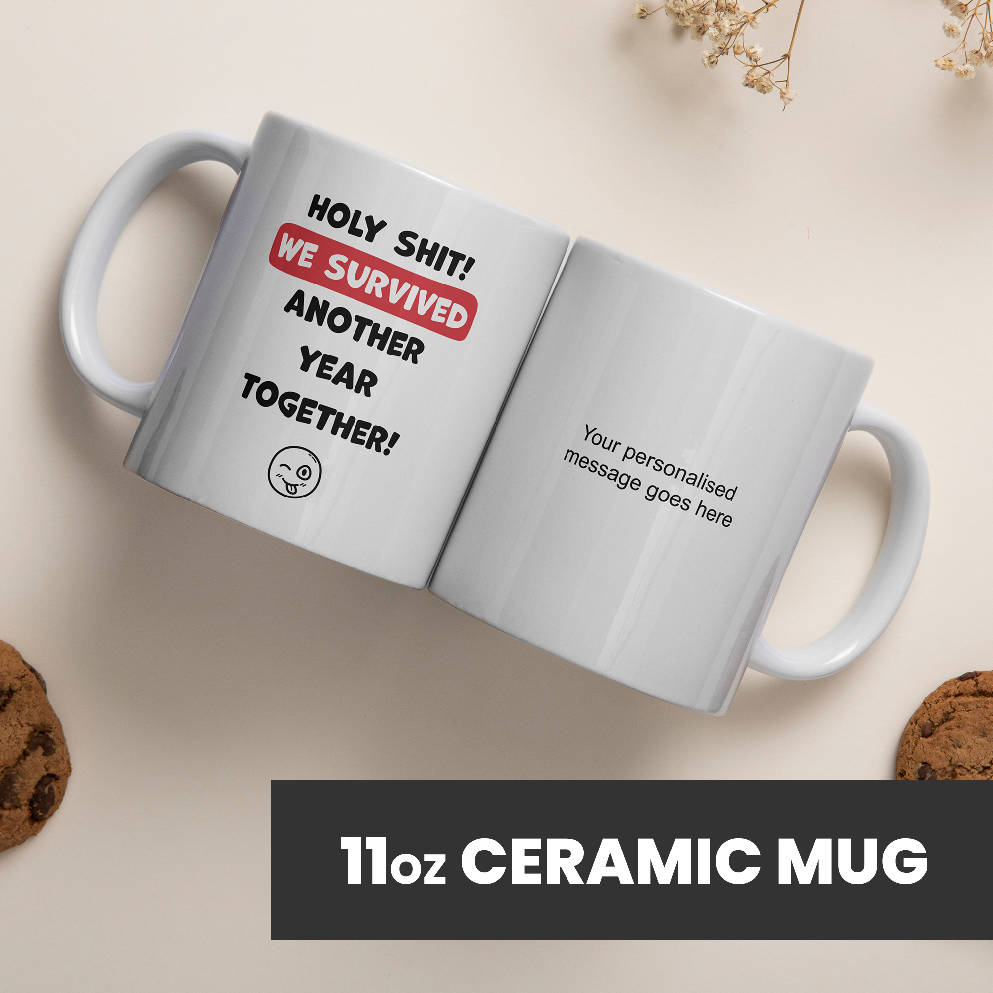 Personalised Husband or Wife Gift Coffee Mug - Survived Another Year
