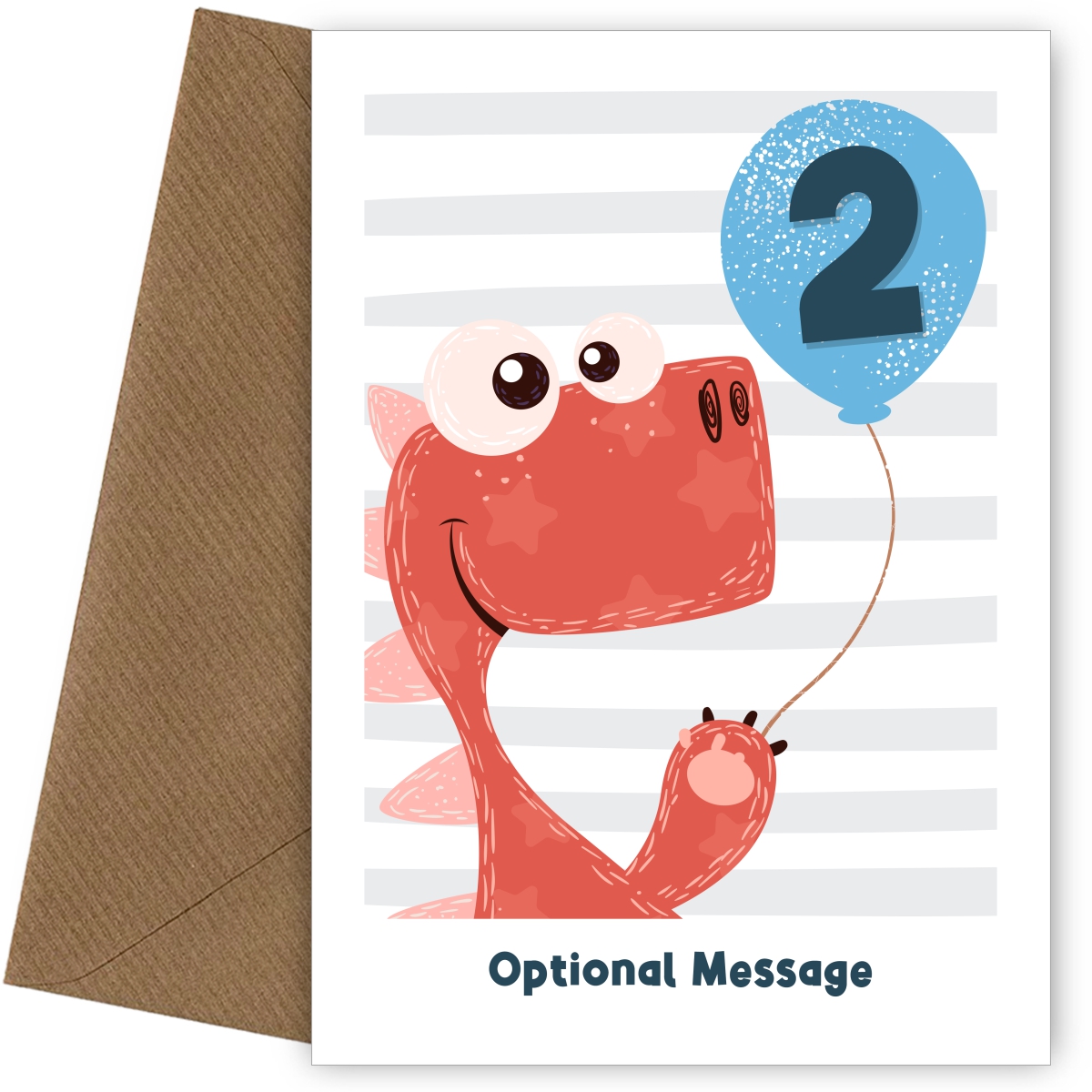 2nd Birthday Card for Boys - Happy Dinosaur with Balloon
