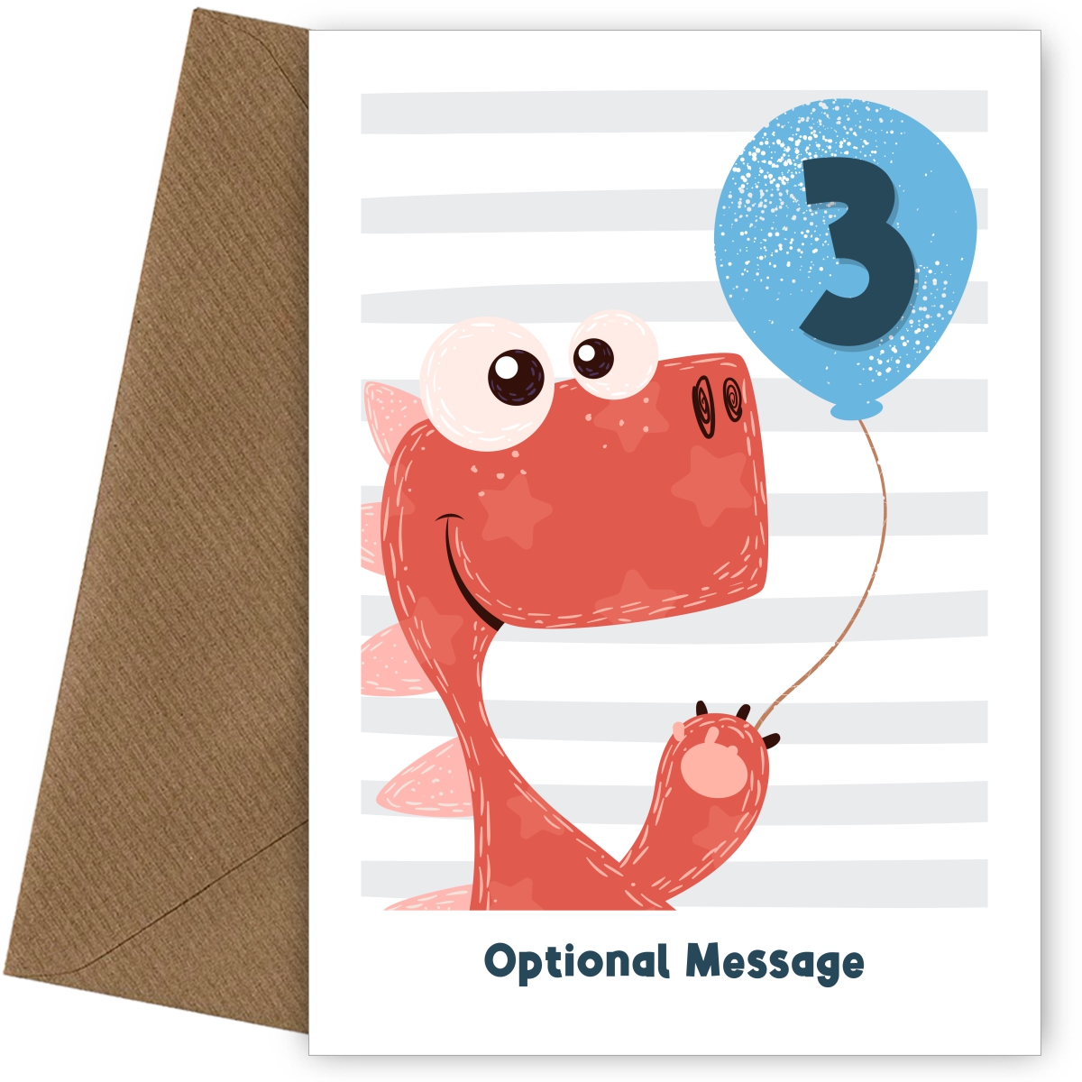 3rd Birthday Card for Boys - Happy Dinosaur with Balloon