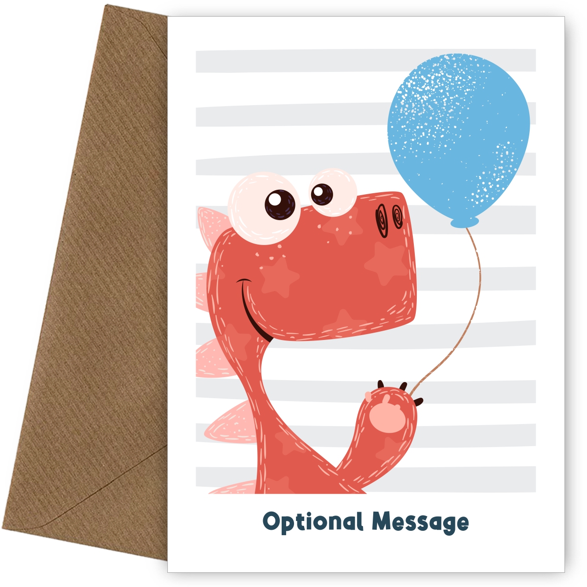 Birthday Card for Boys - Happy Dinosaur with Balloon