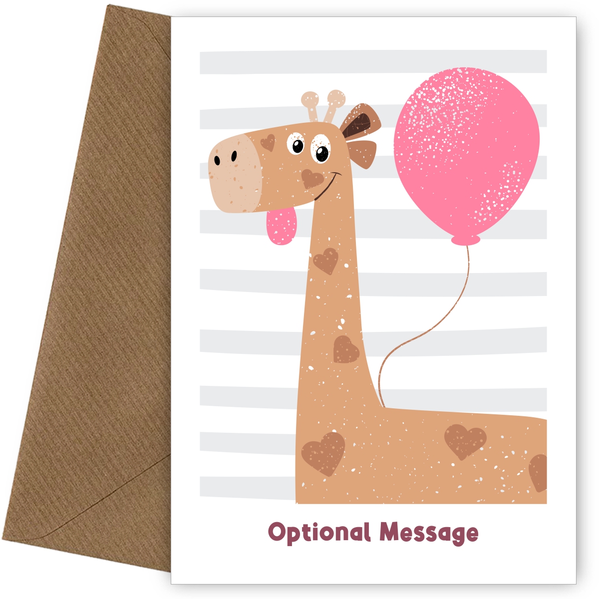 Birthday Card for Girls - Happy Giraffe with Balloon