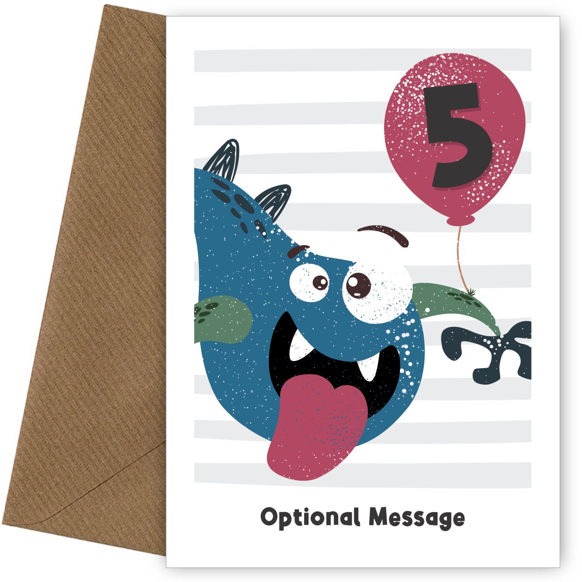 5th Birthday Card for Boys - Happy Monster with Balloon