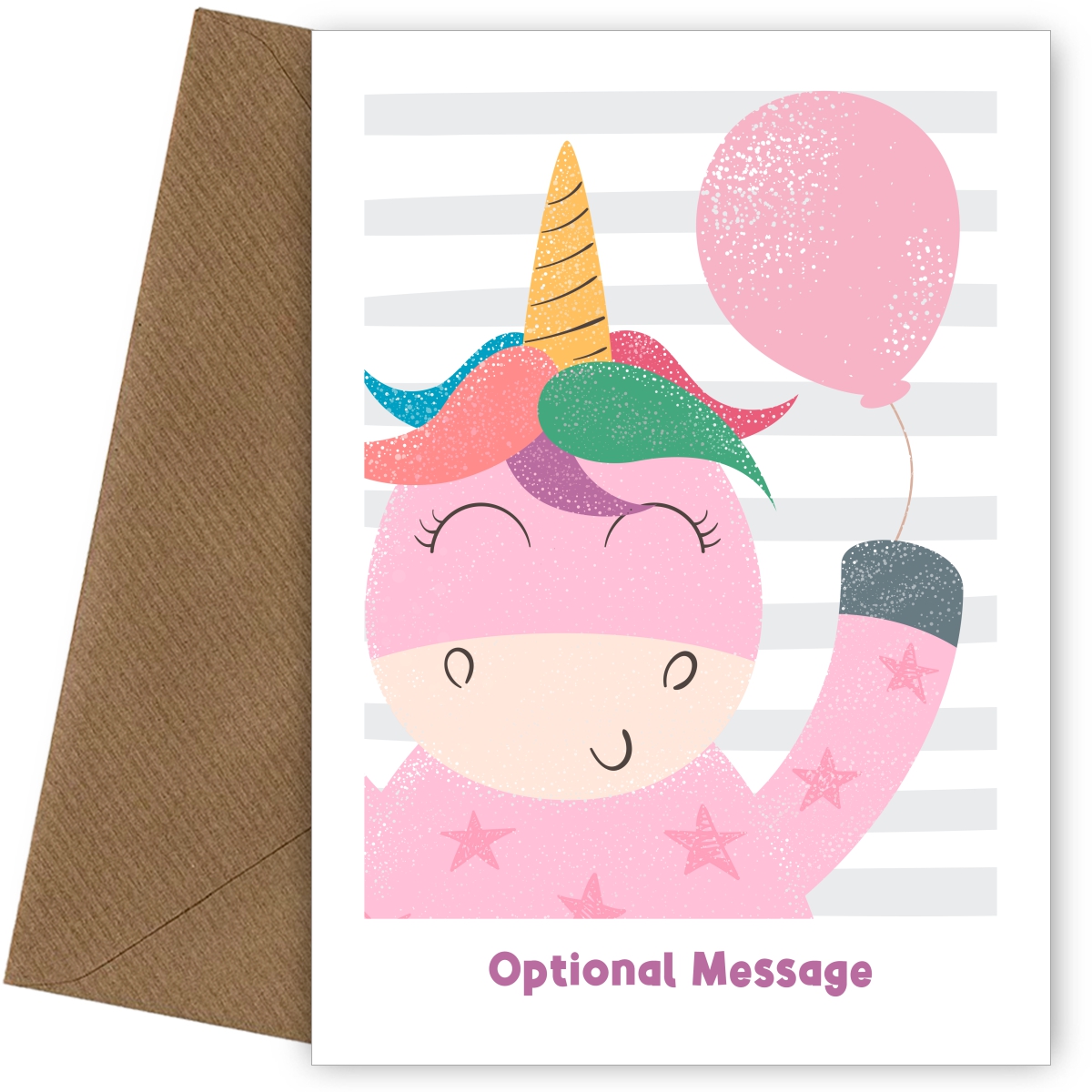Birthday Card for Girls - Happy Unicorn with Balloon