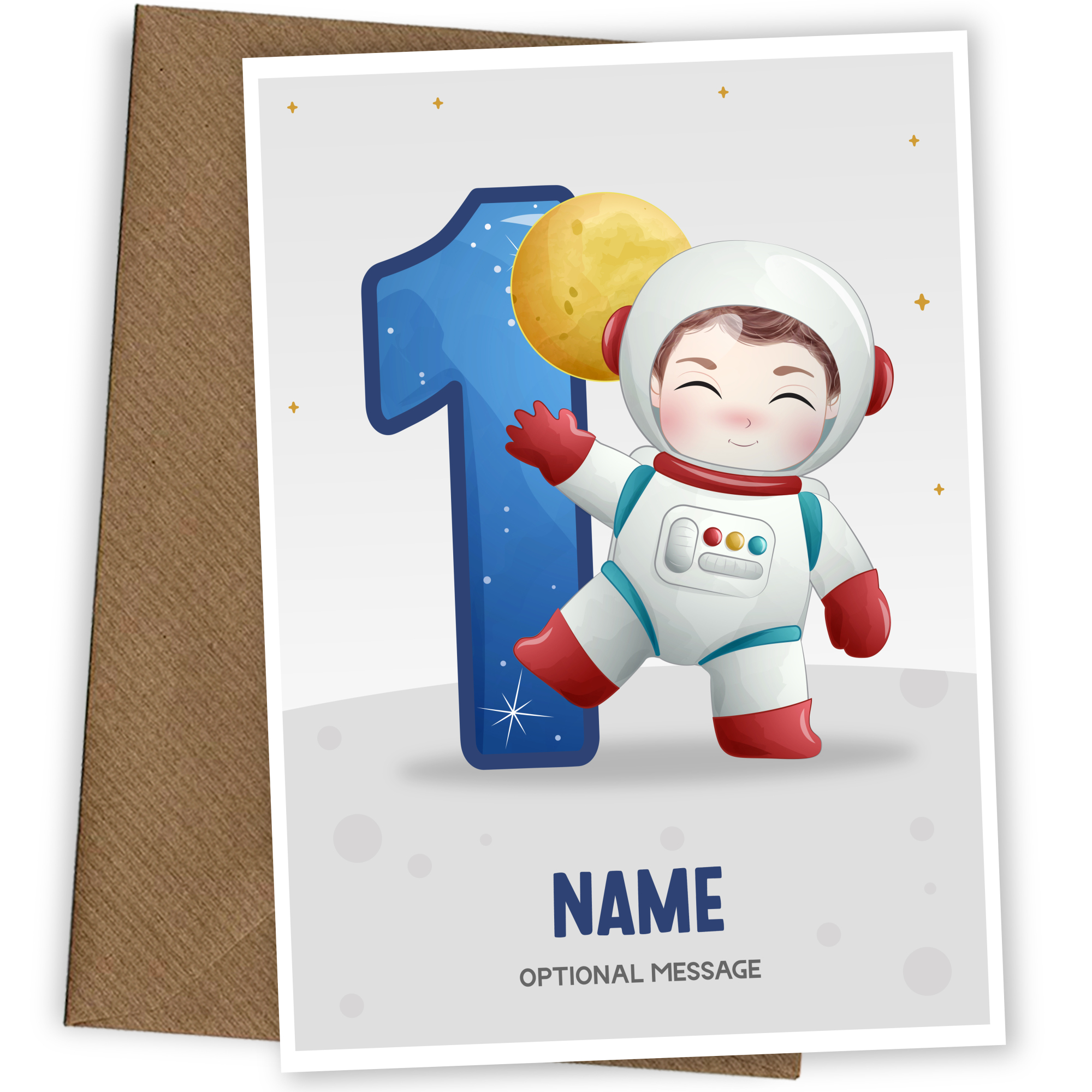 1st Birthday Card for Boys Age 1 - Astronaut Design