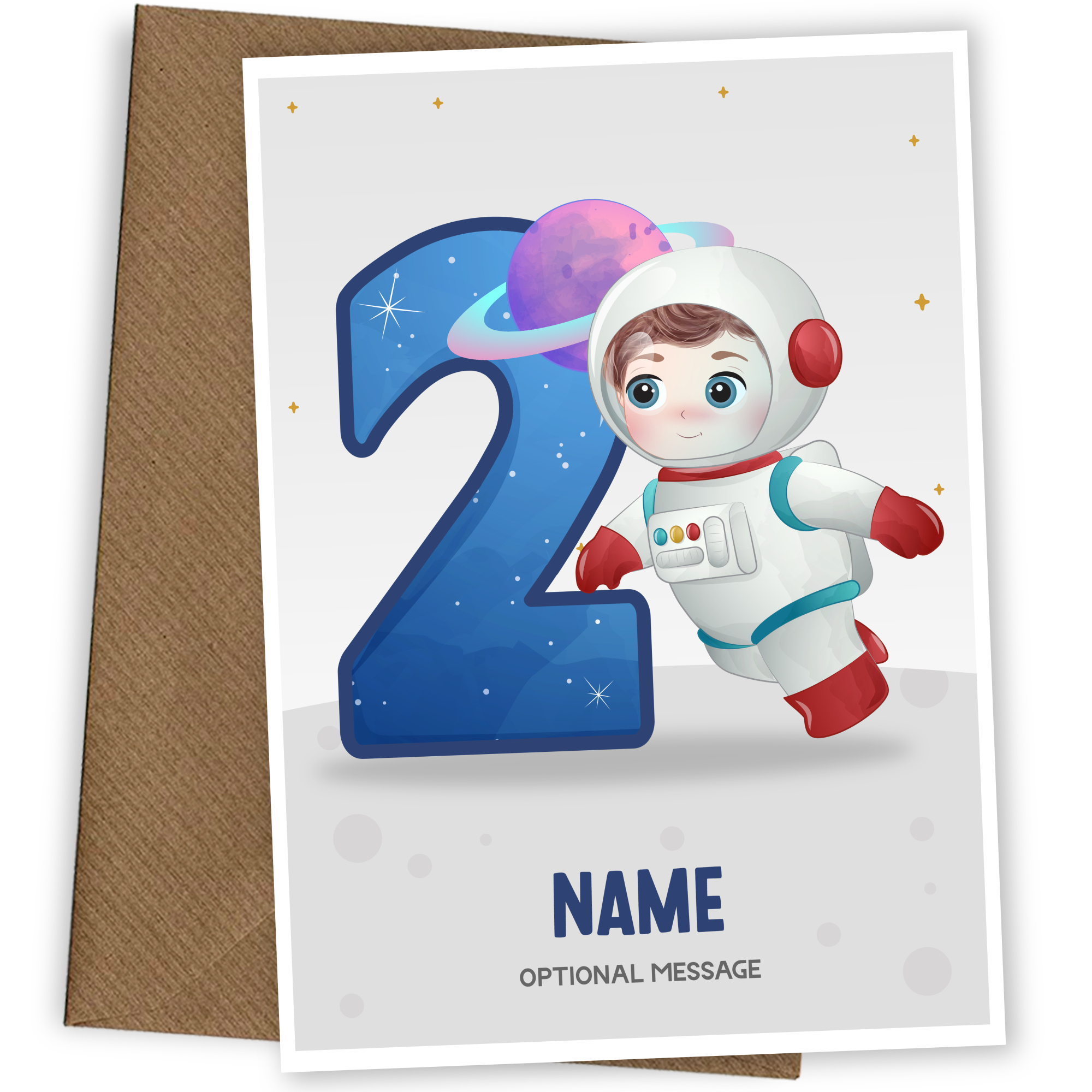 2nd Birthday Card for Boys Age 2 - Astronaut Design