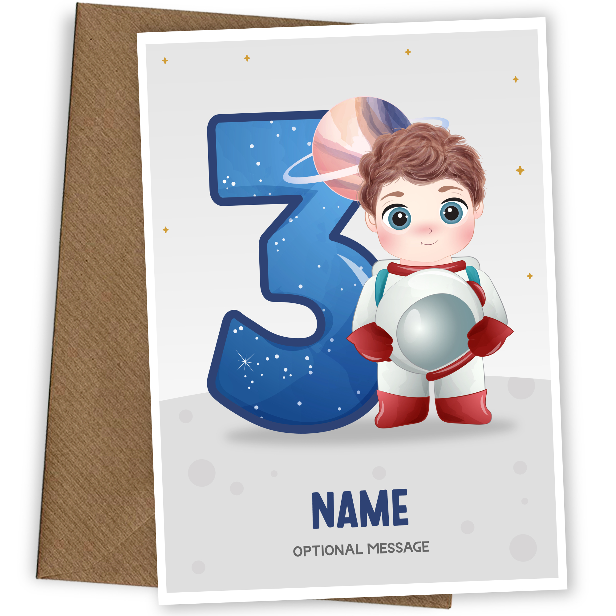 3rd Birthday Card for Boys Age 3 - Astronaut Design