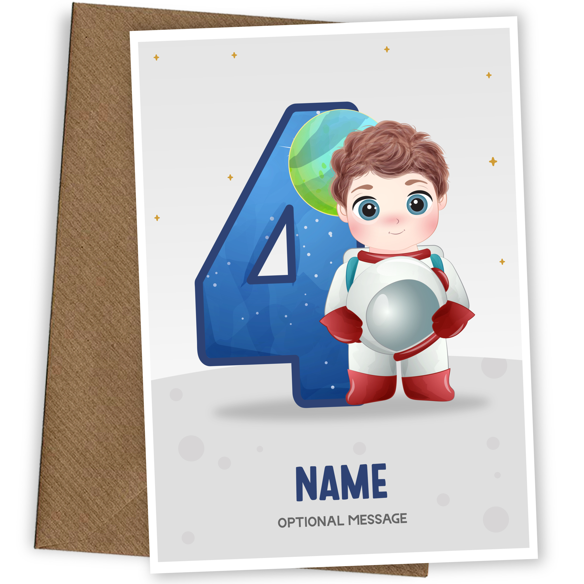 4th Birthday Card for Boys Age 4 - Astronaut Design