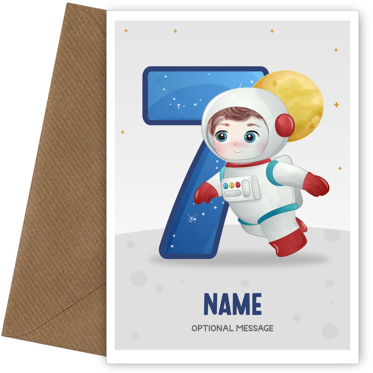 7th Birthday Card for Boys Age 7 - Astronaut Design