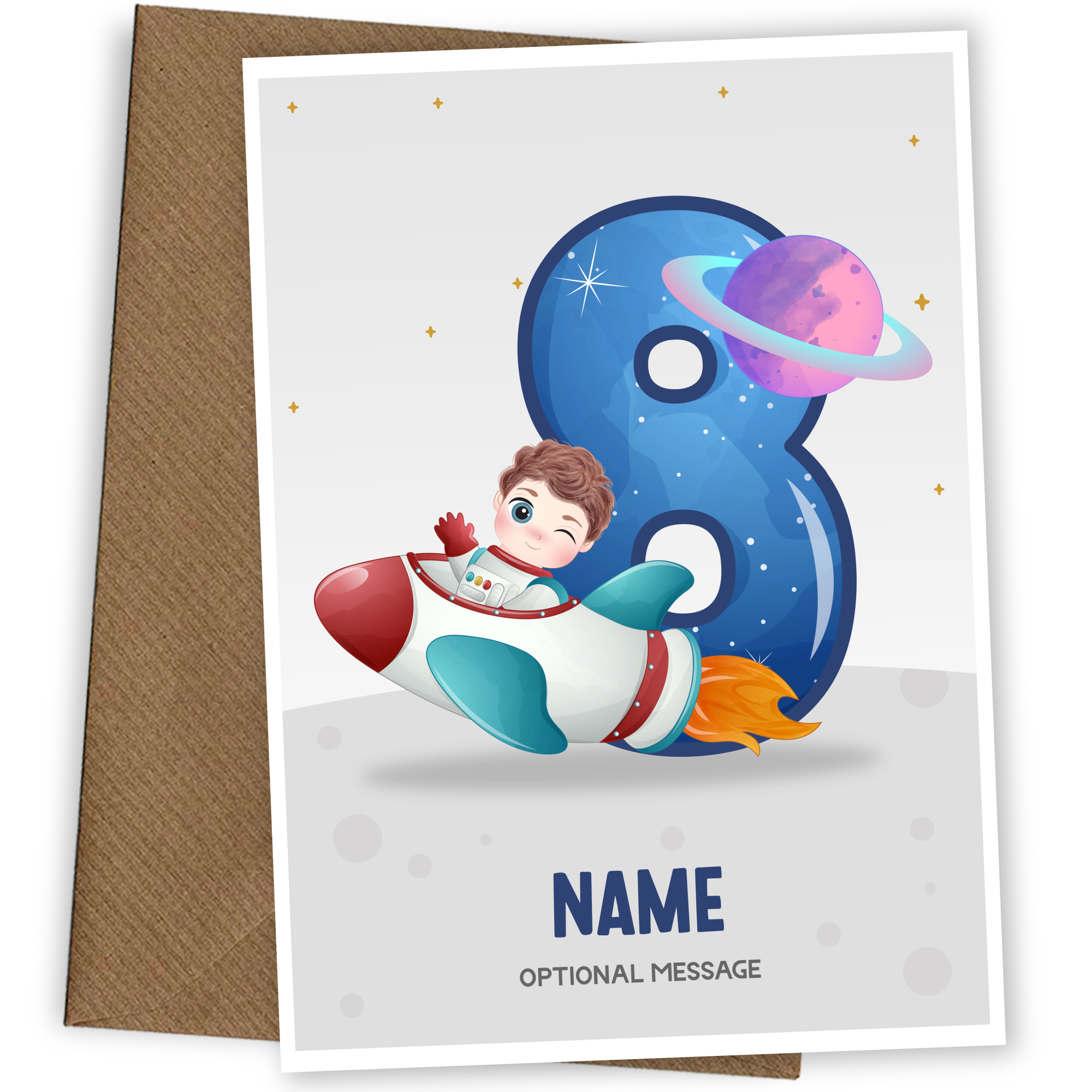 8th Birthday Card for Boys Age 8 - Astronaut Design