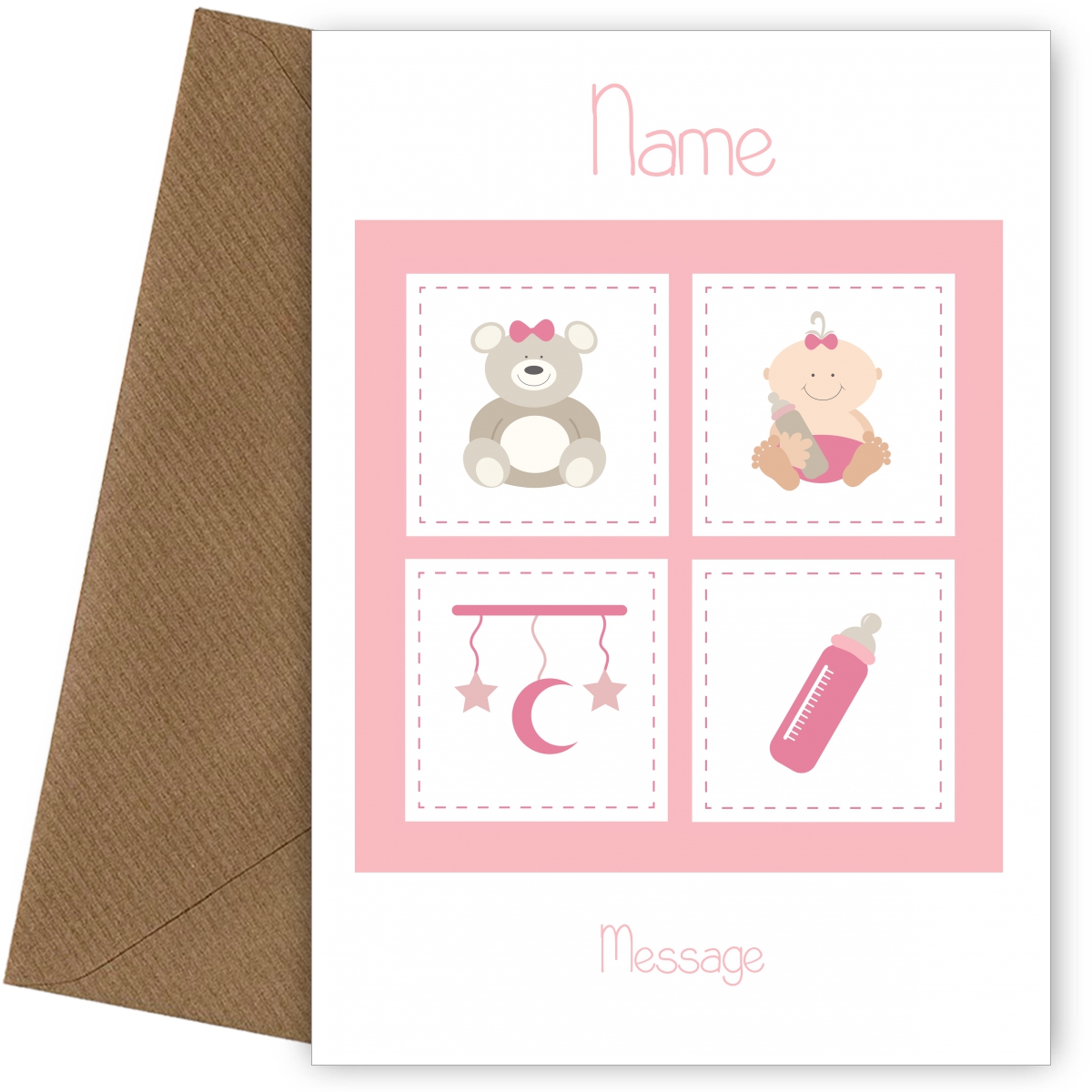 Personalised Baby Blocks Christening / Birthday Card for Girls