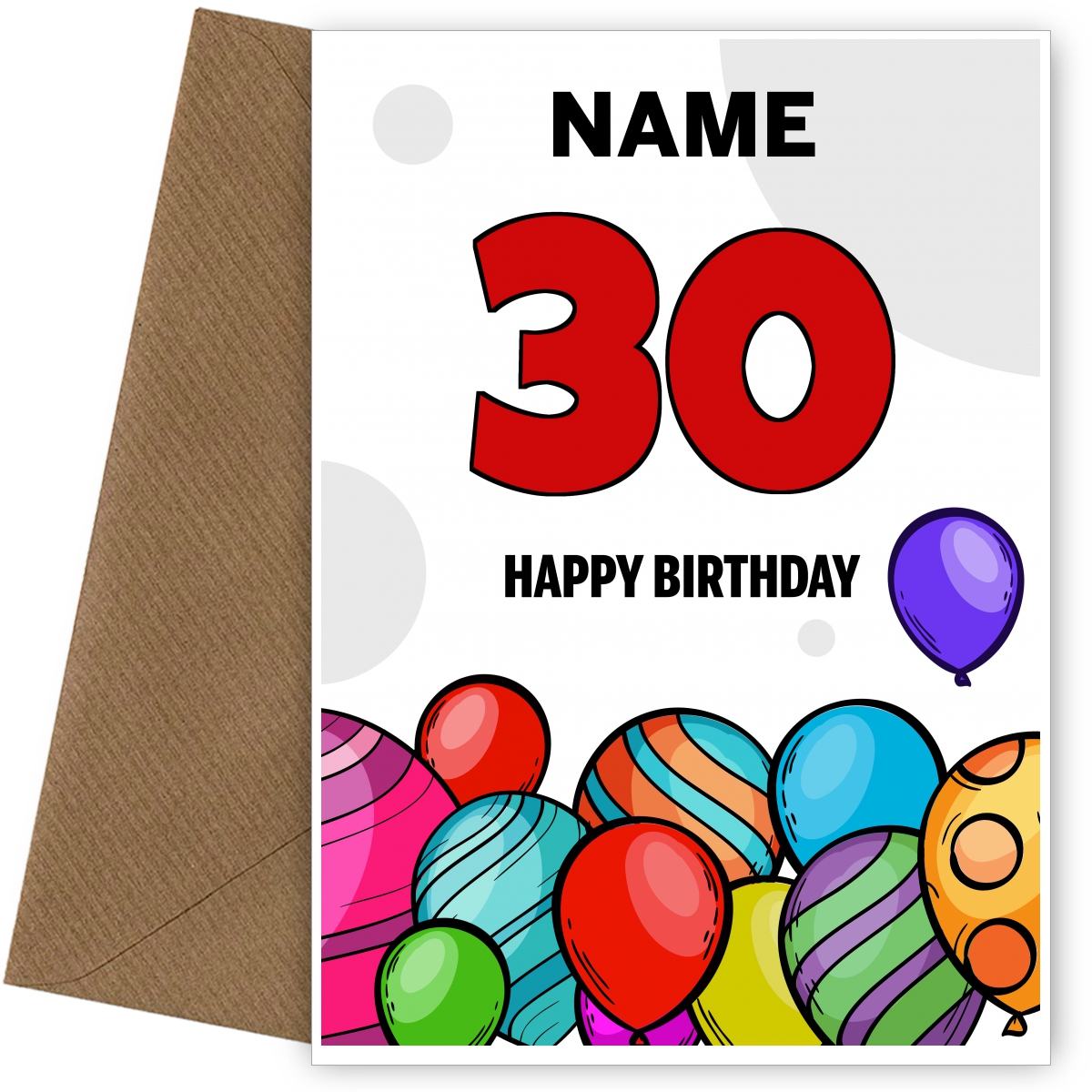 Happy 30th Birthday Card - Bold Birthday Balloons Design
