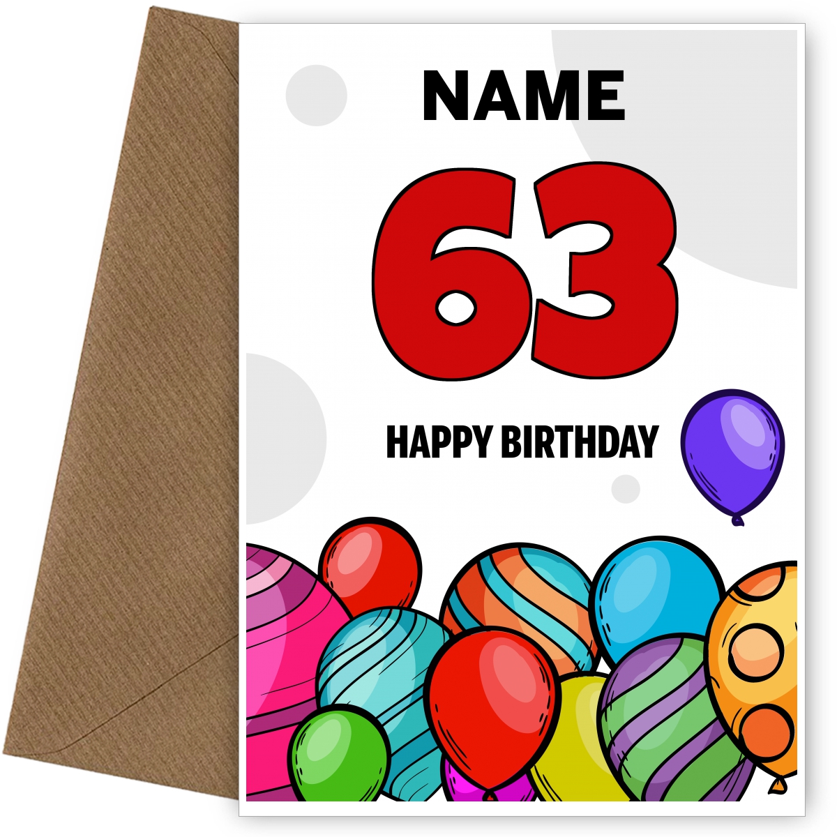 Happy 63rd Birthday Card - Bold Birthday Balloons Design