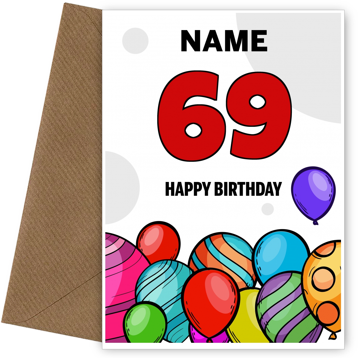 Happy 69th Birthday Card - Bold Birthday Balloons Design