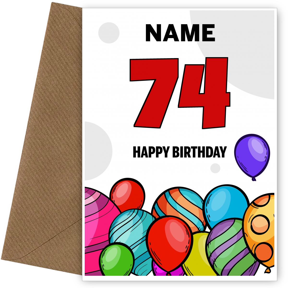 Happy 74th Birthday Card - Bold Birthday Balloons Design