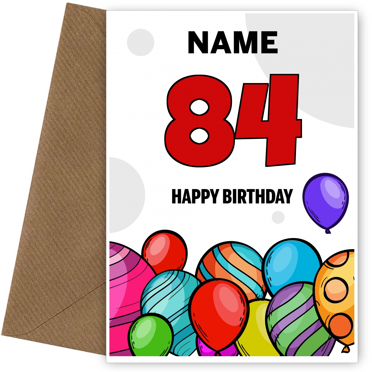 Happy 84th Birthday Card - Bold Birthday Balloons Design