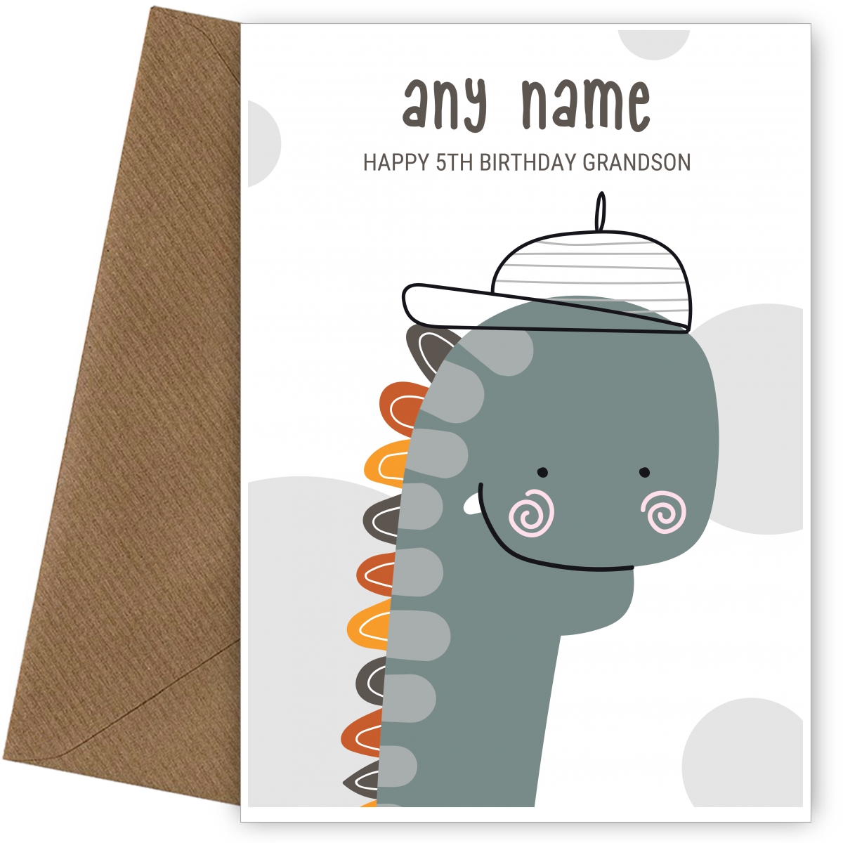 Happy 5th Birthday Card for Grandson - Dinosaur with Cap Happy 5th Birthday Card for Grandson - Dinosaur with Cap