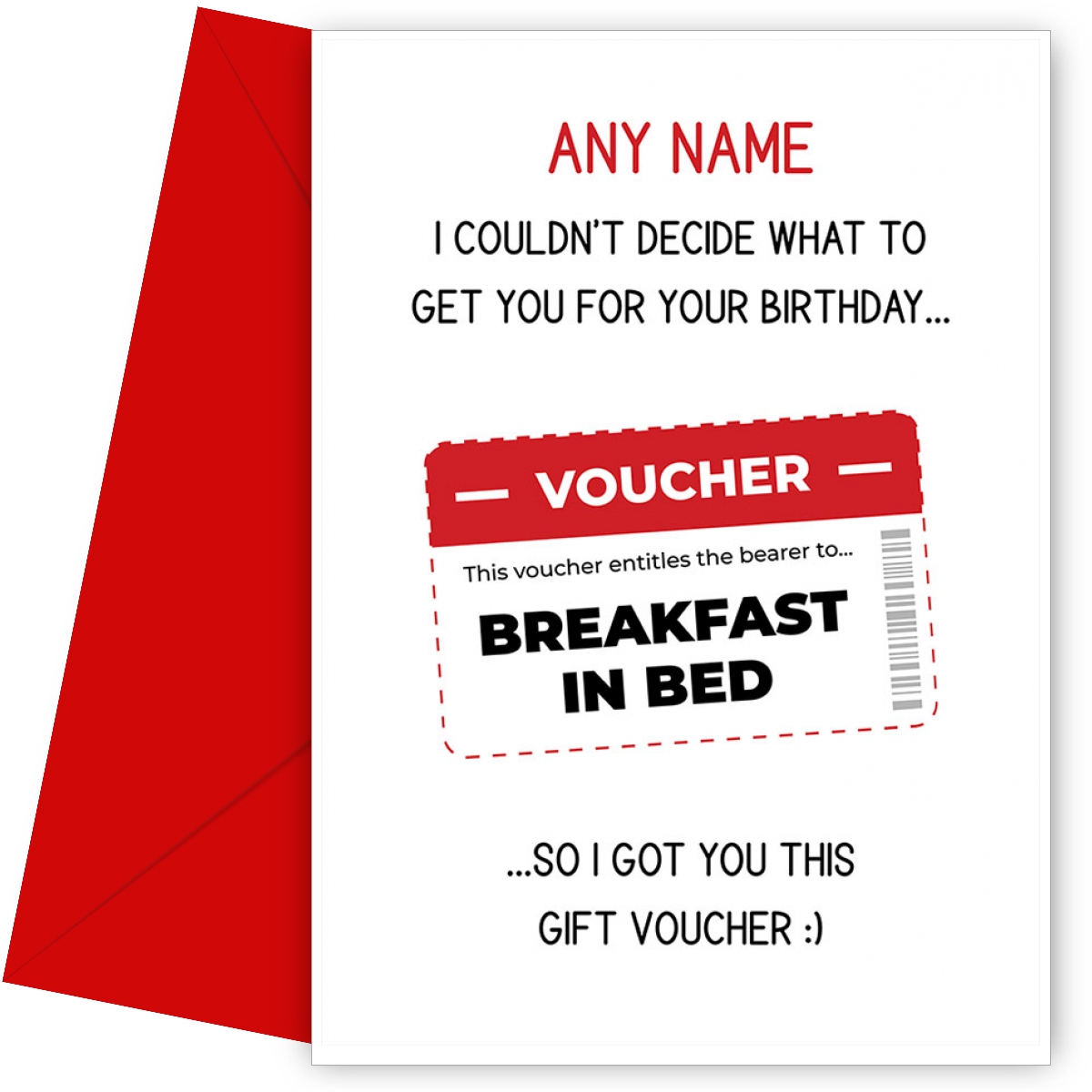 Personalised Birthday Voucher Card (Breakfast in Bed)