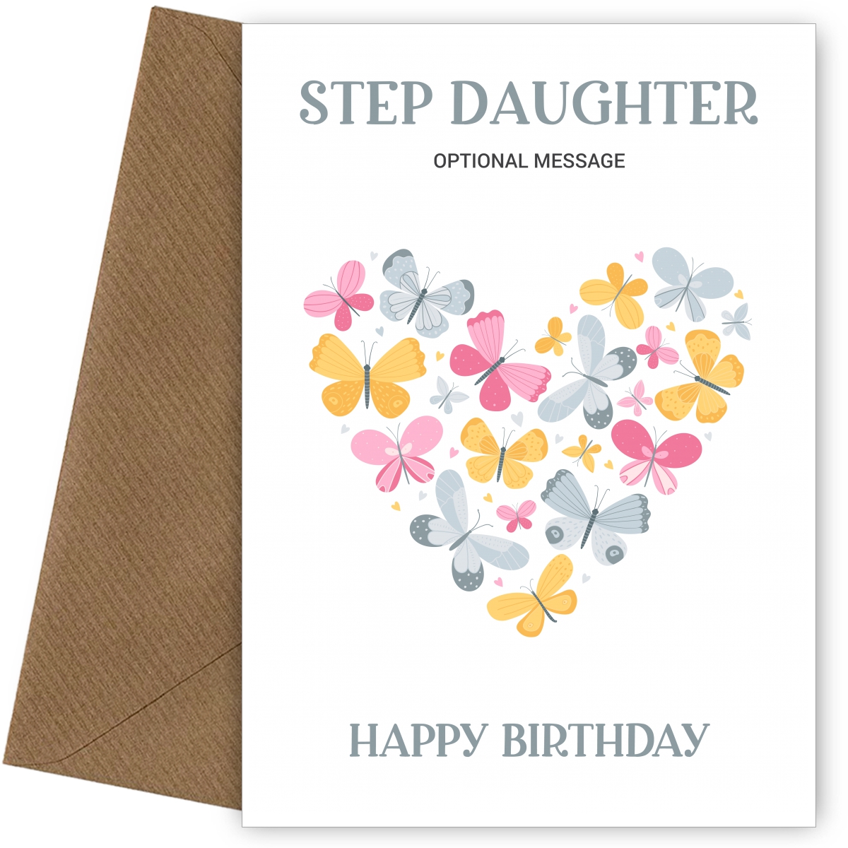 Butterfly Birthday Card for Step Daughter - Heart Butterfly Birthday Card for Step Daughter - Heart