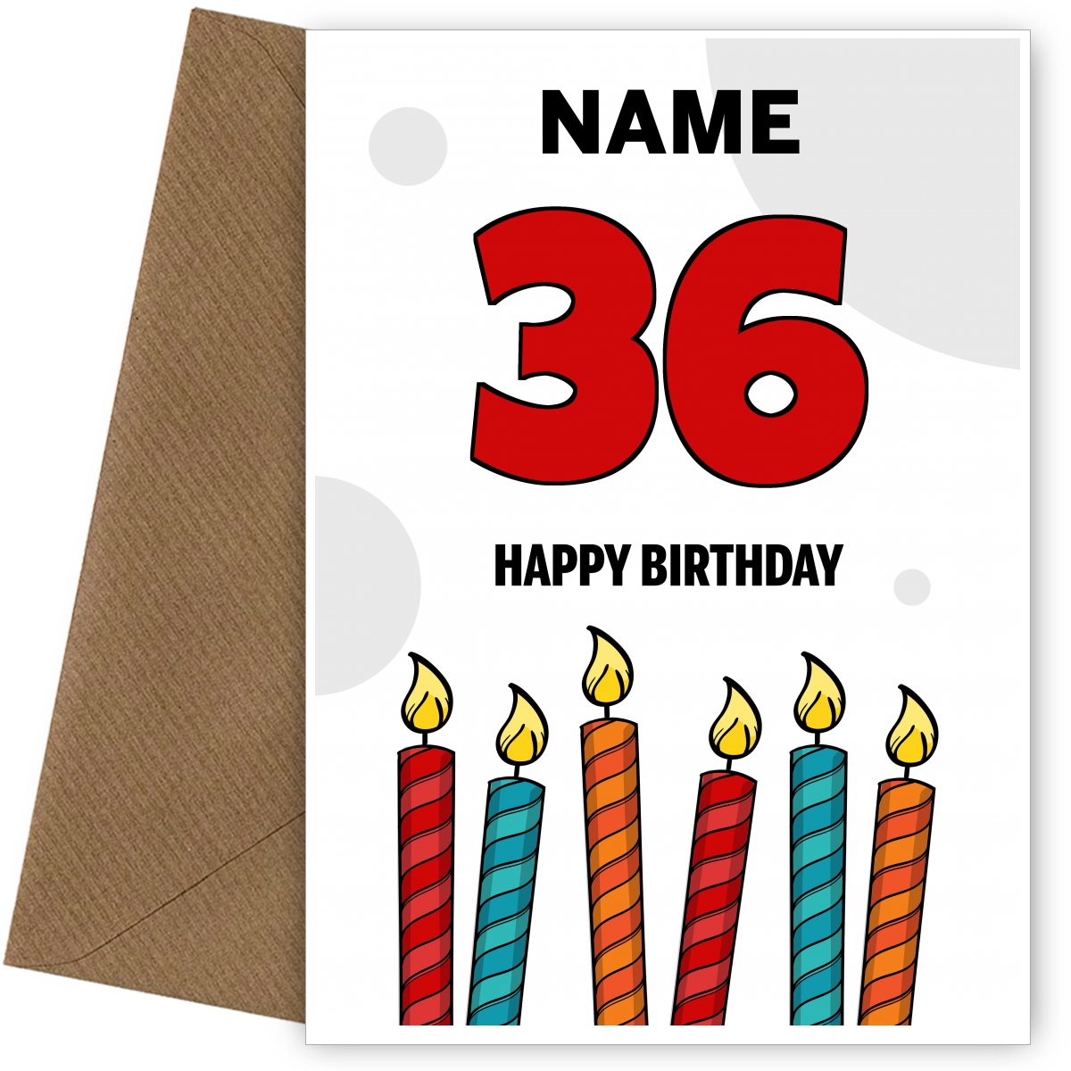 Happy 36th Birthday Card - Bold Birthday Candles Design