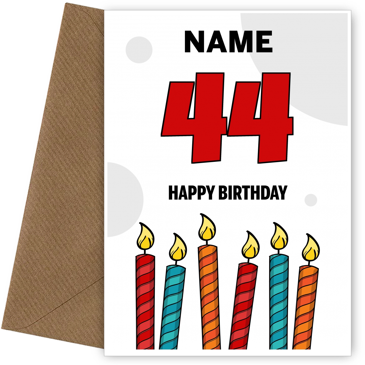 Happy 44th Birthday Card - Bold Birthday Candles Design