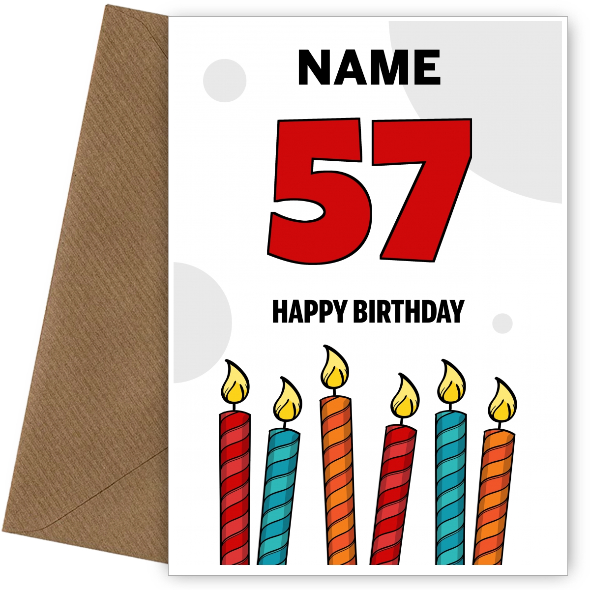 Happy 57th Birthday Card - Bold Birthday Candles Design