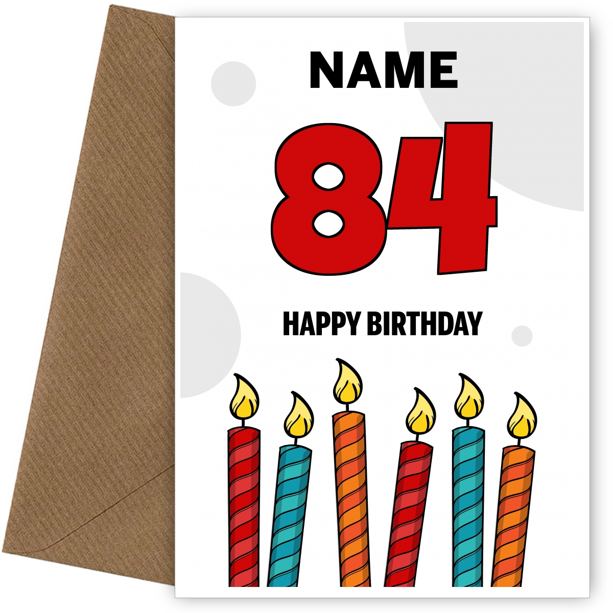 Happy 84th Birthday Card - Bold Birthday Candles Design