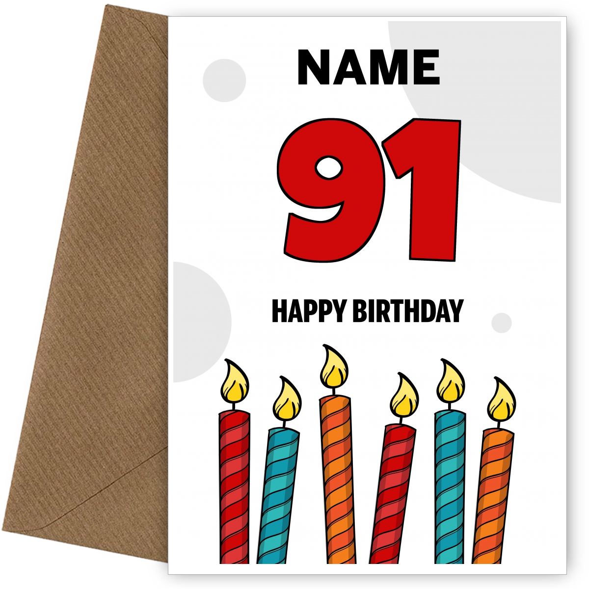 Happy 91st Birthday Card - Bold Birthday Candles Design