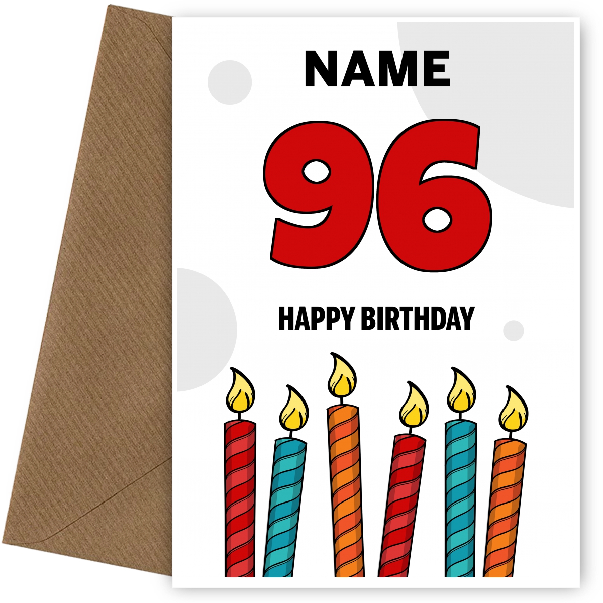 Happy 96th Birthday Card - Bold Birthday Candles Design