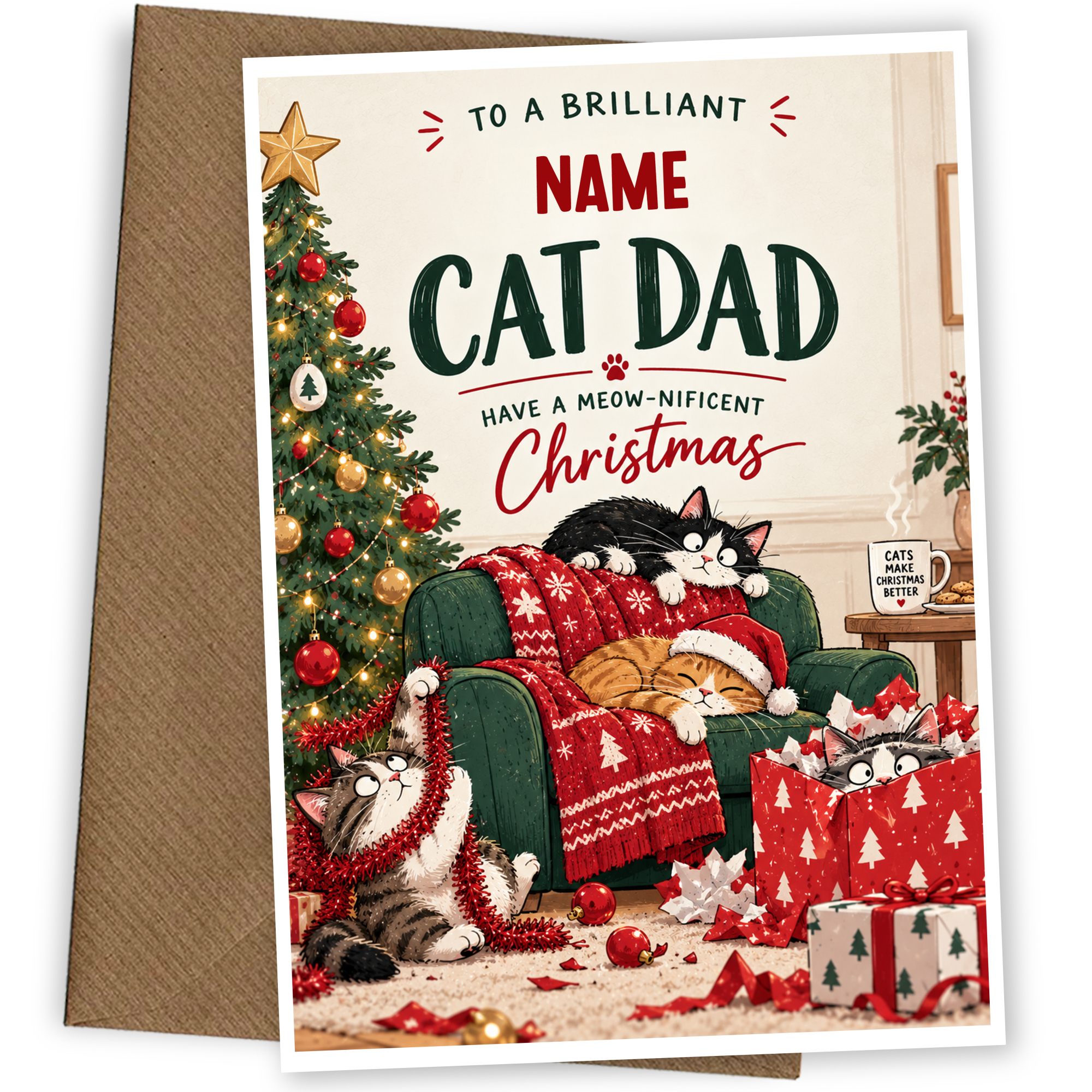 Cat Dad Christmas Card