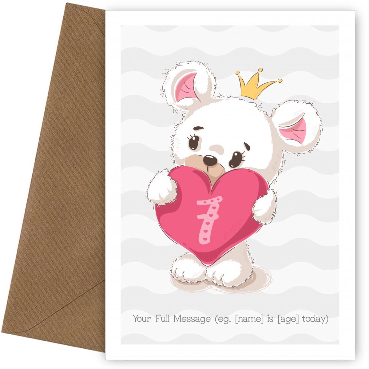 Personalised 7th Birthday Card (Cute Bear)