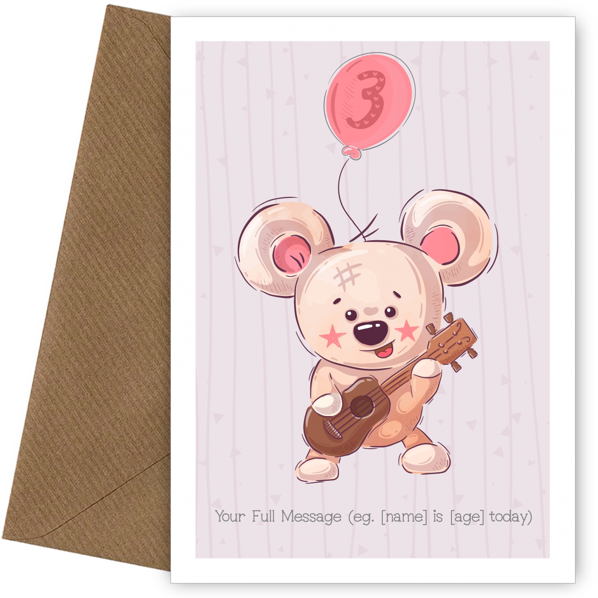 Cute 3rd Birthday Card - Bear with Guitar