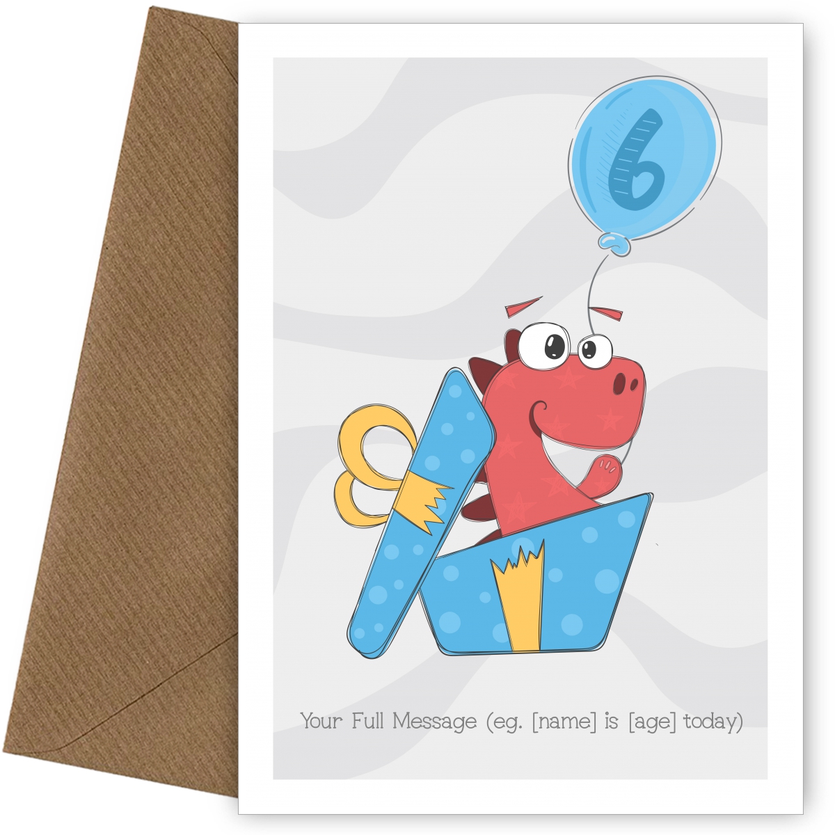Cute 6th Birthday Card - Dinosaur with Present