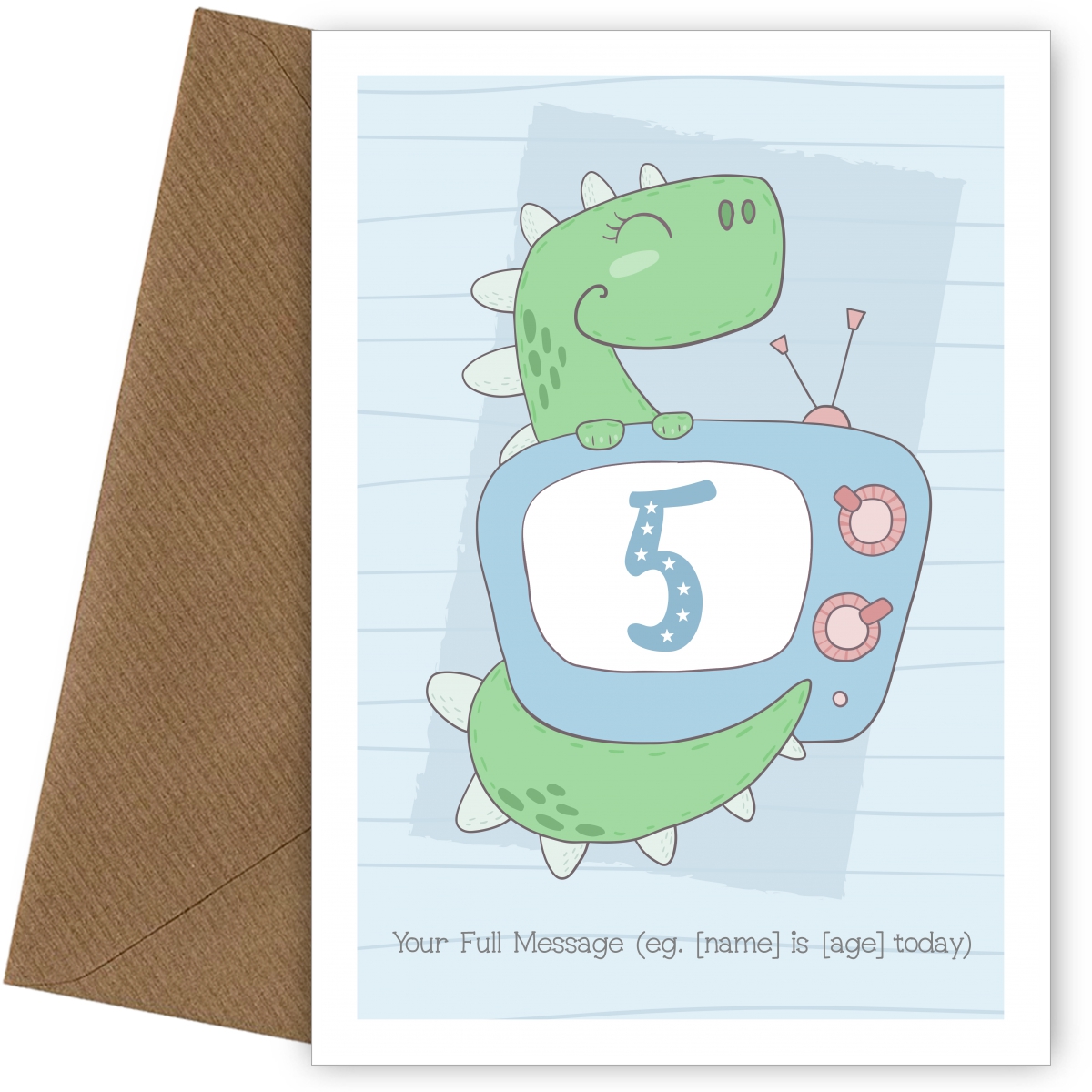 Cute Birthday Card - Dinosaur with TV