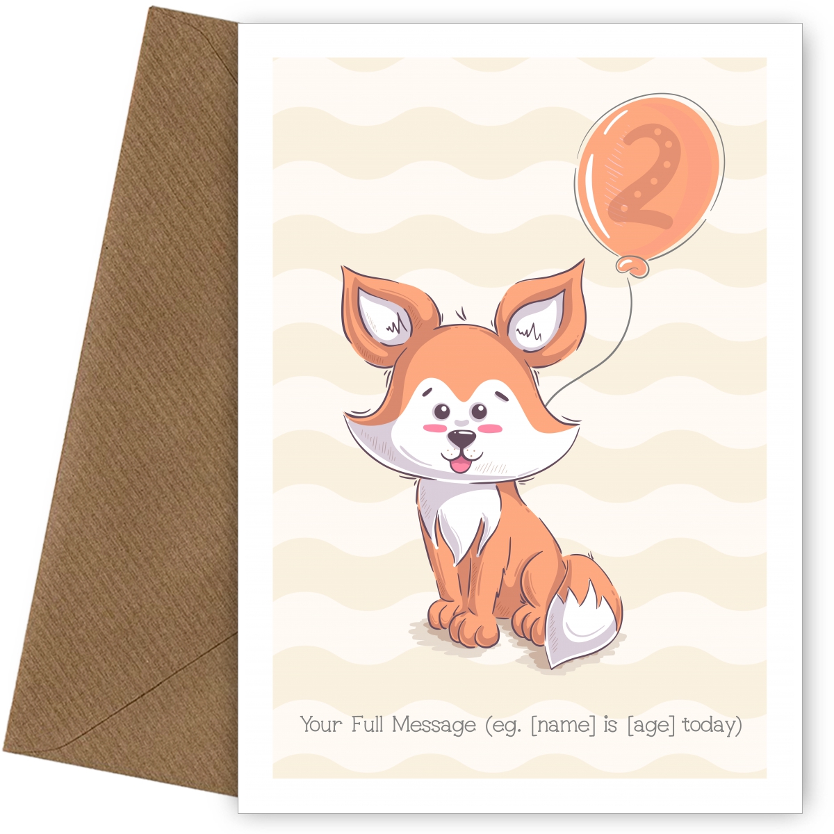 Personalised 2nd Birthday Card (Cute Fox)