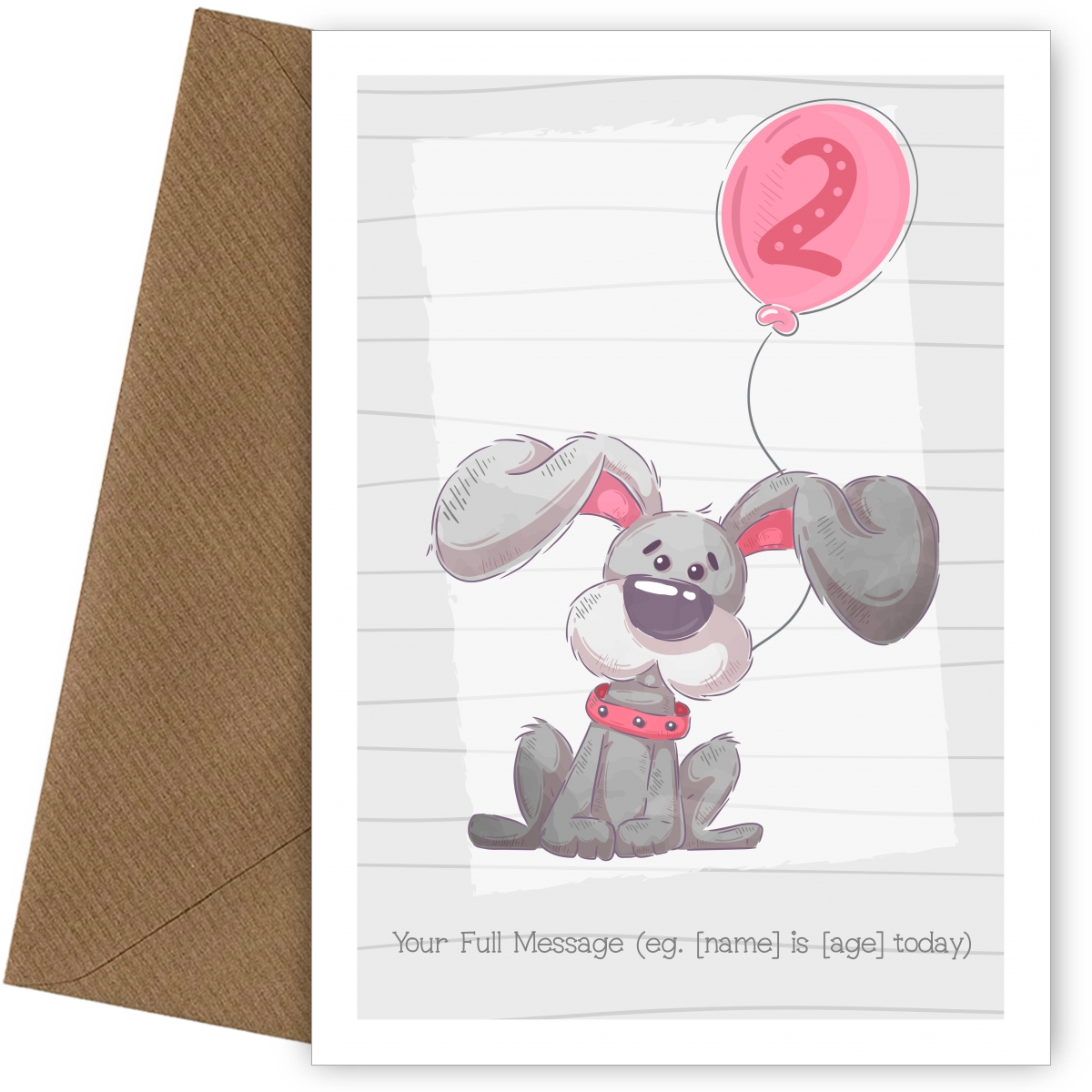 Cute 2nd Birthday Card - Scruffy Grey Dog